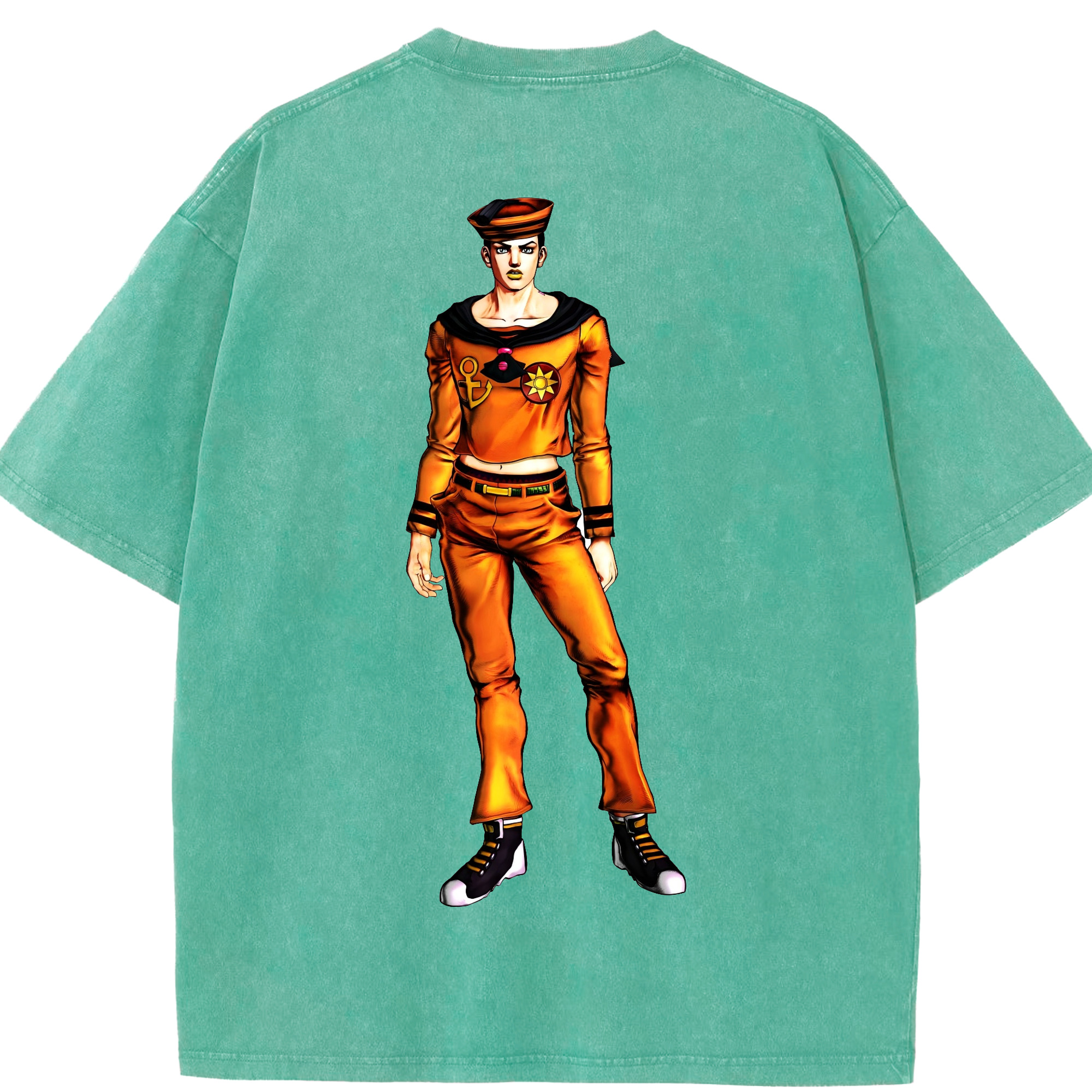 （画像用） ジョジョの奇妙な冒険 東方定助 JoJo's Bizarre Adventure Higashikata Josuke 綿100% ヴィンテージ風 半袖Tシャツ（背面プリント）